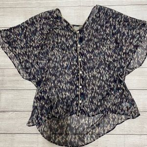 Converse One Star sheer blouse button front Short Sleeve Size L